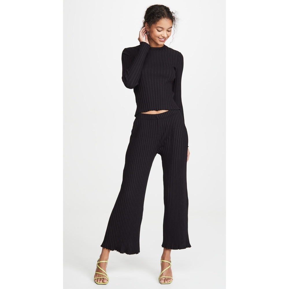 SIMON MILLER Alder Pants L Black Chunky Ribbed Knit High Rise Flare NWT